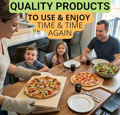 Large Pizza Stone for Oven and Grill 20 Inch - Cordierite Pizza Stones with Wooden Pizza Peel, Dough Tool & Pizza Cutter Set -Makes Crispy Homemade Pizza & Bread - 20" x 13.5" Baking Stone
