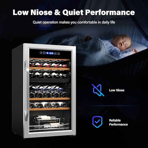 ROVSUN 33 Bottle Wine Fridge, Dual Zone Wine and Beverage Refrigerator with Independent Temp & LED Control Panel, Freestanding Wine Cooler Chiller for Red White Wine, Champagne, Beer