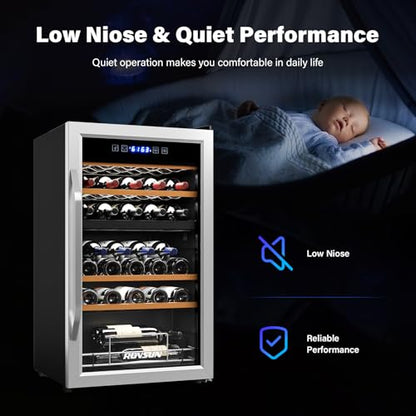 ROVSUN 33 Bottle Wine Fridge, Dual Zone Wine and Beverage Refrigerator with Independent Temp & LED Control Panel, Freestanding Wine Cooler Chiller for Red White Wine, Champagne, Beer
