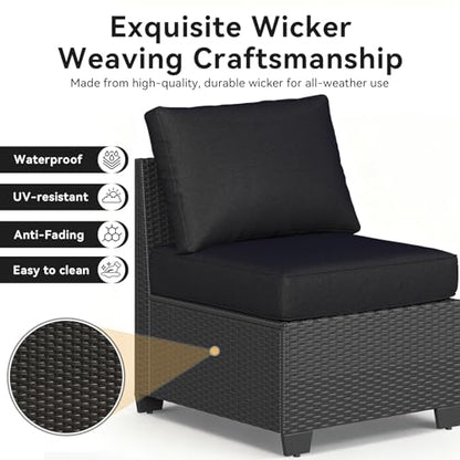 Aoxun 10-Piece Sectional Sofa with 44" Fire Pit, 4" Thicken Cushion, Widen Armrests Wicker for Backyard with Coffee Table, Black