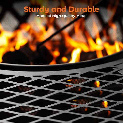 BALI OUTDOORS Fire Pit with Poker, 40 inch Outdoor Fire Pit Patio, Wood Burning Firepits for Outside with Grill