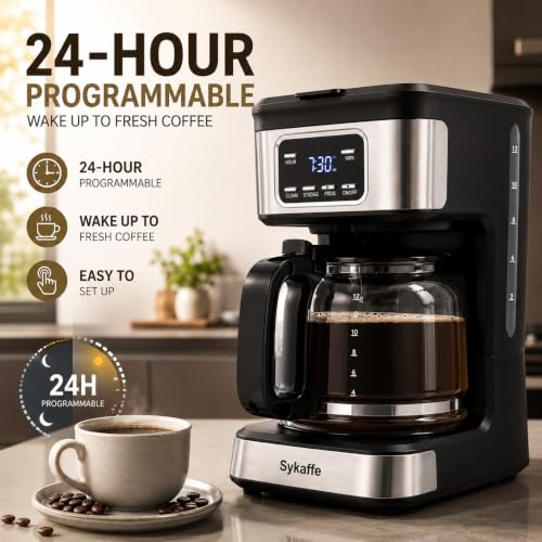 Sykaffe 12 Cup Programmable Coffee Maker,Drip Coffee Maker with 60oz Tank