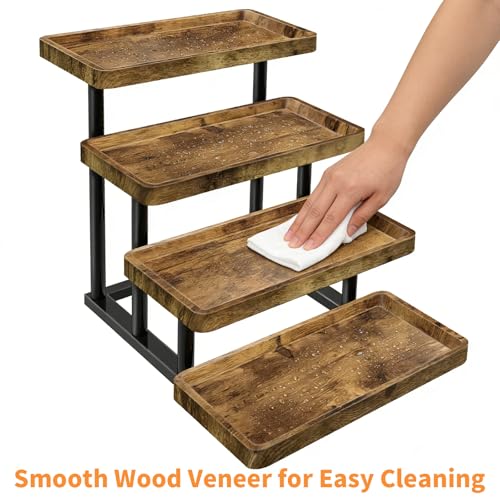 4 Tier Cupcake Stand, 15.7" Large Wooden Serving Tray for Party Food Display, Rustic Tiered Tray Decor Capable of Dessert Table & Perfume Organizer, with Sturdy Metal Frame