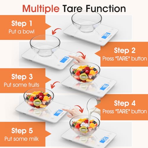 KOIOS Kitchen Scale, 33lb/15kg Digital Food Scales Weight in Grams and Ounces for Cooking Baking, 1g/0.1oz Precise Graduation, Batteries and Type-C Charging, Tare Function, LCD Display, White