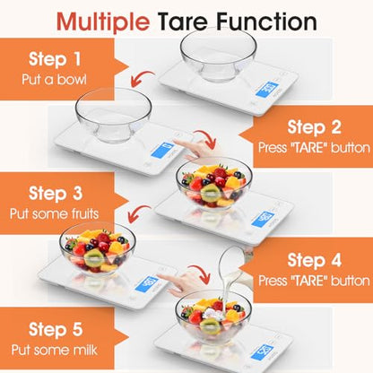 KOIOS Kitchen Scale, 33lb/15kg Digital Food Scales Weight in Grams and Ounces for Cooking Baking, 1g/0.1oz Precise Graduation, Batteries and Type-C Charging, Tare Function, LCD Display, White