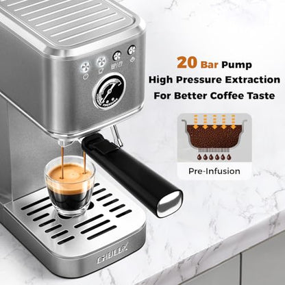 CHULUX Elite Espresso Coffee Machine with Steam Wand for Cappuccino, Gray