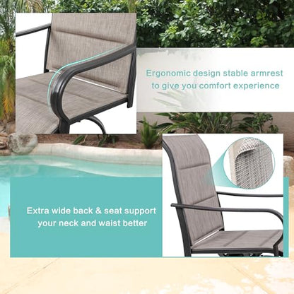 Vongrasig 5 Piece Patio Swivel Bar Set, All Weather Metal Textilene High Stools Chair Set of 4 and Glass Table, Outdoor Top Bistro for Lawn Garden, Balcony, Taupe Padded Gray VG-HGB4C1T