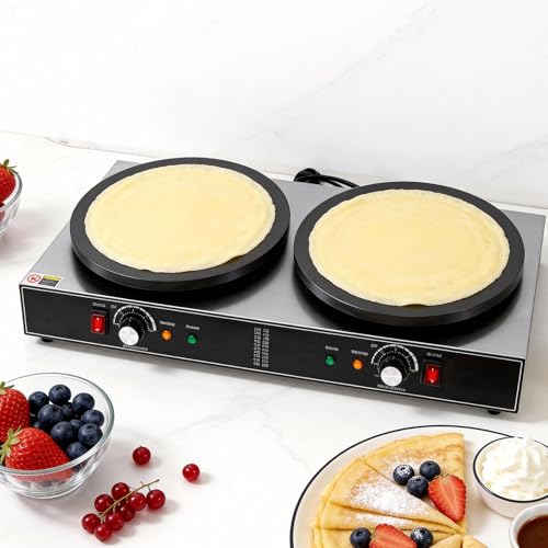16 Inch Double Plates Commercial Crepe Maker, Non-Stick Electric Crepe Machine with Precise Temp Control and Indicator Lights for Home and Restaurant,3500 w,110 v
