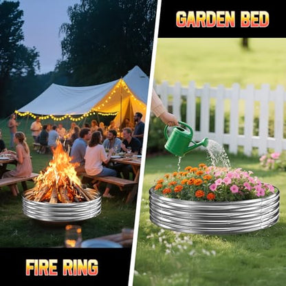 60 Inch Fire Pit Ring 5FT Galvanized Steel, 12" Raised Heavy Duty Wood Burning Fire Pits&Outdoor Fireplace, Heat Resistant Campfire Ring with Spark Guard, for Outdoor Backyard, Patio & Camping Use