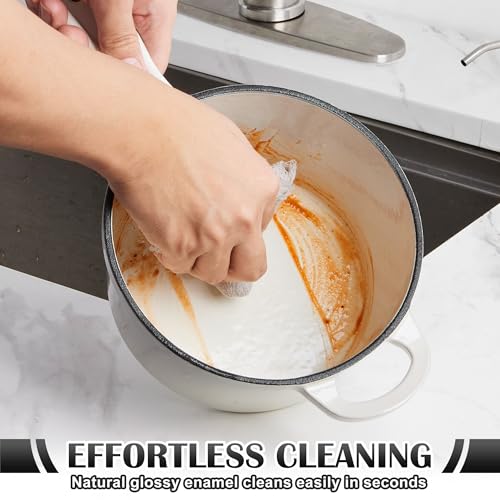 E-far Sauce Pan Set with Lid, 1Qt & 2Qt Enameled Cast Iron Pot Sets for Kitchen Cooking, Small Heavy Duty Dutch Oven Saucepans & Self-basting Lids, Induction-Ready & Easy Clean, White