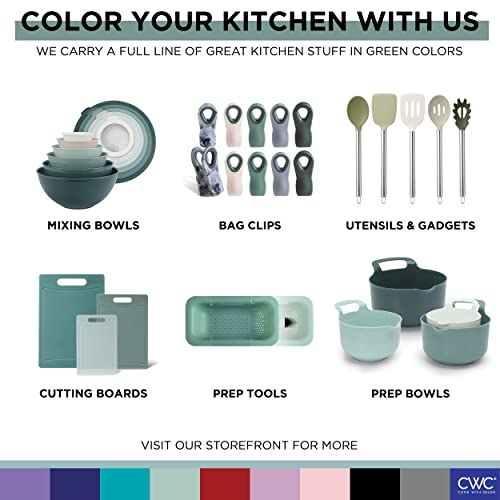 COOK WITH COLOR Stainless Steel Mixing Bowls Set and Measuring Cups- Nesting Bowls with Non-Slip Bottom and Easy-Grip Handles, Sage, 11 Pieces