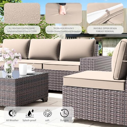 RTDTD 12 PCS Outdoor Patio Furniture Set,Outdoor Sectional Furniture All Weather PE Rattan Wicker Patio Conversation Set with 2 Coffee Tables and 10 Thickened Cushions,Sand