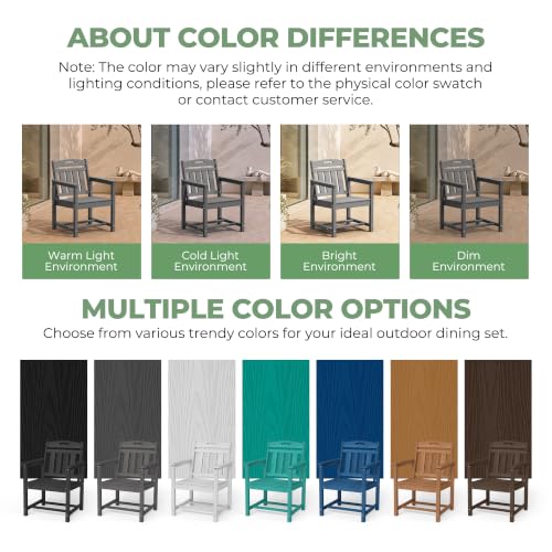 SUUNYN HDPE Outdoor Dining Set, Patio Table and Chairs Set, All-Weather 7-Piece Outside Table and 6 Chairs, 2" Umbrella Hole, Outdoor Furniture for Garden, Poolside, Backyard, Deck | Grey
