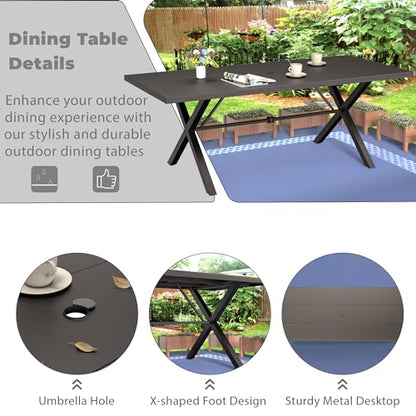 Trumbeak 9-Piece Patio Dining Set Outdoor Conversation Set,Metal Outdoor Furniture Set with Umbrella Hole Cut-Out 78.7" x 35.4" Table and 8 Metal Chairs for Backyard,Garden,Grey