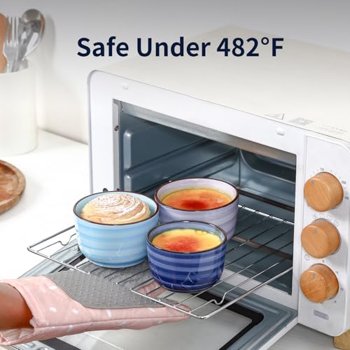Selamica Ramekins with Lids 8 oz, Creme Brulee Ramekins Oven Safe, Souffle Dishes Porcelain Custard Cups for Baking, Small Bowls for Dipping, Pudding, Ice Cream, Set of 6, Gradient Blue