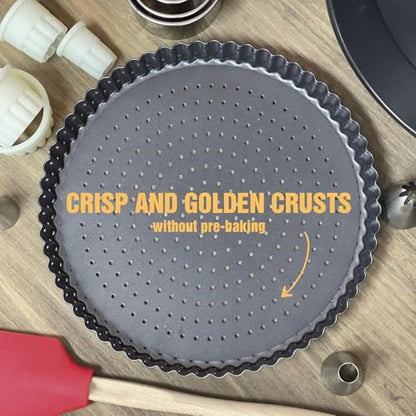 Space Home - Quiche Lorraine Deep Dish Pie Pan - 9.44 inch Tart Pans with Removable Bottoms - Apple Pie Pan - 9.44 inch Tarte Tatin Pan - Deep Dish Pie Crust - Quiche Baking Dish