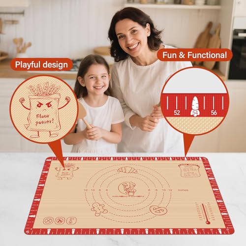 Extra Thick Silicone Baking Mat with Recipes - 26x16 inch Non Stick Pastry Mat with Measurements for Sourdough, Macarons, Bread, Pizza, Dough Rolling, Kneading, Heat Resistant to 480°F Gift for Baker