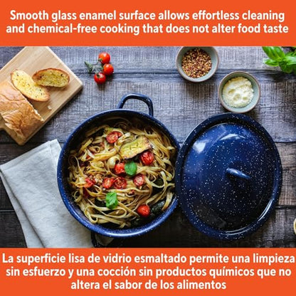 6.0qt Enamel Stock Pot, Blue - Non-Stick Enamel Interior, Even Heat Distribution, Stylish & Easy to Clean for Home Kitchen Stewing, Boiling & Serving