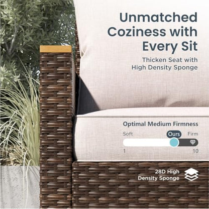 PHI VILLA 11-Piece Wicker Patio Furniture Set with 56" Fire Pit, Beige