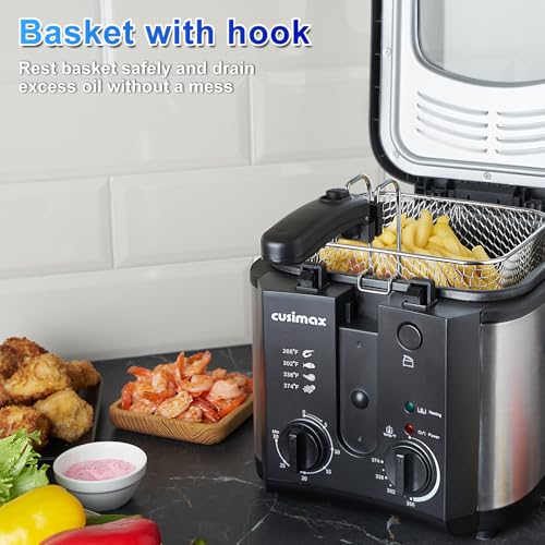 CUSIMAX Electric Deep Fryer with Basket for Home Use 2.5L Capacity