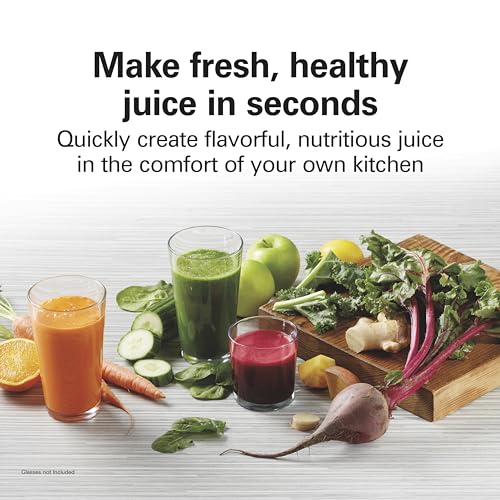 Hamilton Beach HealthSmart Juicer Machine, Compact Centrifugal Extractor, 2.4” Feed Chute for Fruits and Vegetables, Easy to Clean, BPA Free, 400W, White (67501)