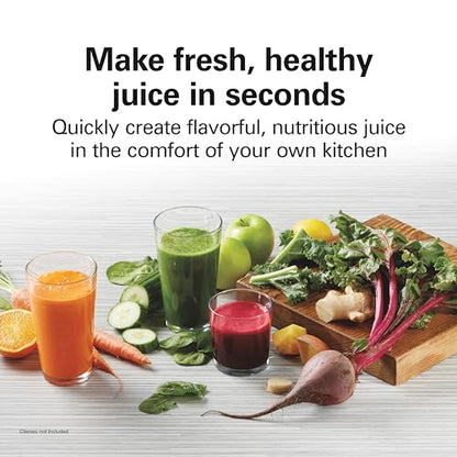 Hamilton Beach HealthSmart Juicer Machine, Compact Centrifugal Extractor, 2.4” Feed Chute for Fruits and Vegetables, Easy to Clean, BPA Free, 400W, White (67501)