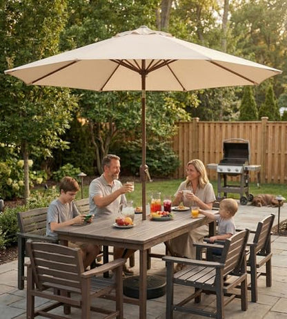 Tobeos 10FT Patio Umbrella, Outdoor Umbrella with Push Button Tilt and Crank, 8 Sturdy Ribs, UV Protection & Waterproof Market Umbrella for Pool, Backyard, Beach,Deck (Beige)