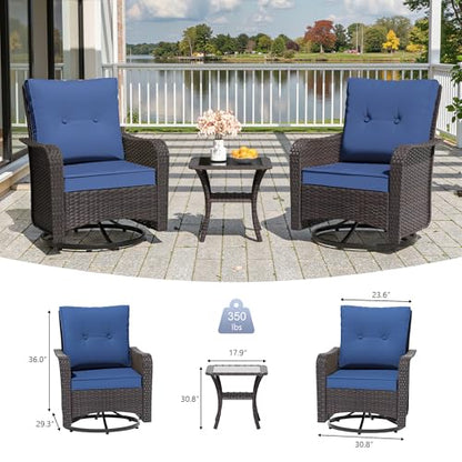 RTDTD 11 Pieces Outdoor Patio Furniture Set,Outdoor Sectional Furniture with 45" 55000 BTU Gas Propane Fire Pit Table,PE Rattan Wicker Patio Conversation Set,Swivel Rocking Chairs Set,Navy Blue