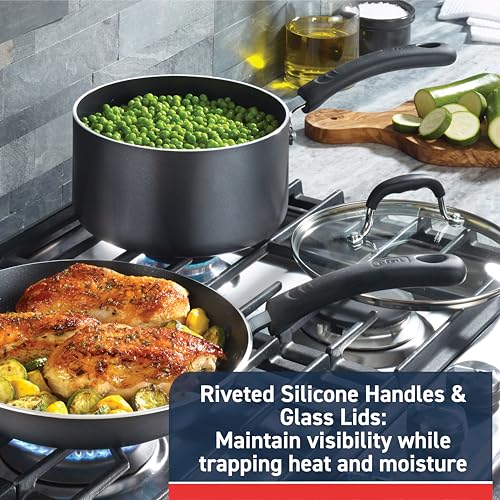 T-Fal Experience Non Stick Fry Pan w/Lid 10 Inch, Induction, Oven Broiler Safe 400F, Compatible with All Cooktops, Cookware, Deep Frying Pan, Cooking Skillet, Pots and Pans, Dishwasher Safe, Black