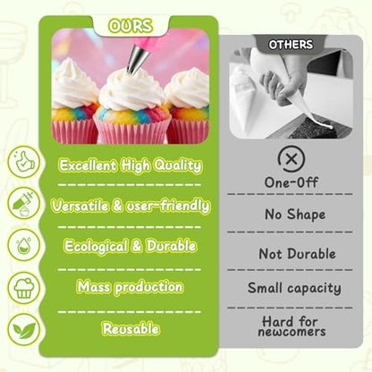Hendiy Dessert Decorating Syringe Set, Stainless Steel Frosting Piping Kit Cake Decorating Kit with 6 Piping Tips & 9 Silicone Cupcakes, Cupcake Decorating Kit Piping Bags and Tips Set