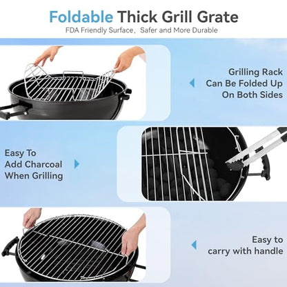 22 inch Kettle Charcoal BBQ Grill with Wheels for Outdoor Cooking