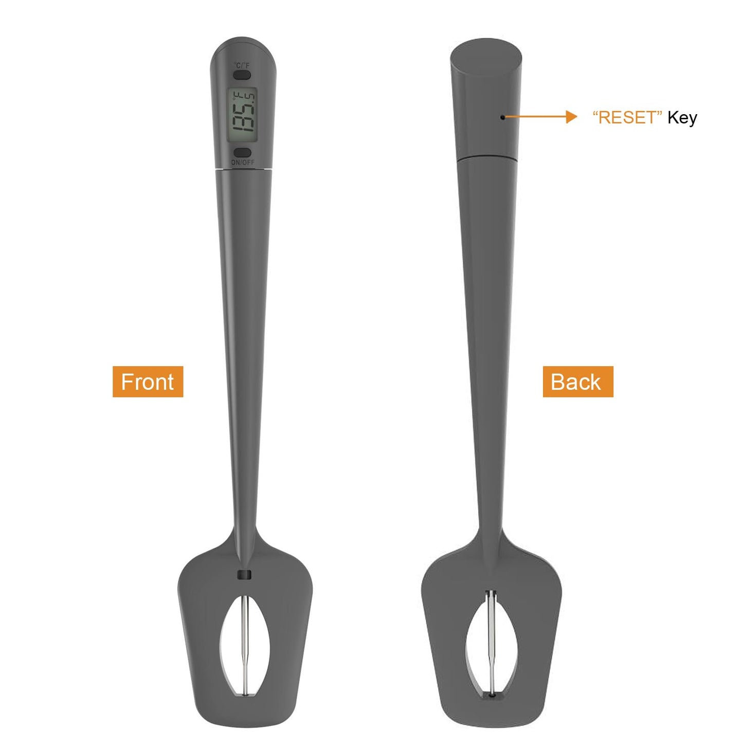 Efeng candy thermometer spatula with pot clip – Silicon grey chocolate spatula with thermometer built in,candy thermometer,thermometer spoon for chocolate, candy,creams,sauces,Jams meat cooking