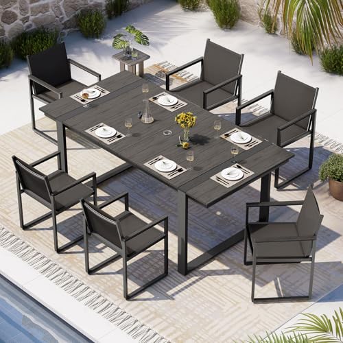 Oasbira Full Grounded Outdoor Dining Set, Aluminum Patio Table and Chairs