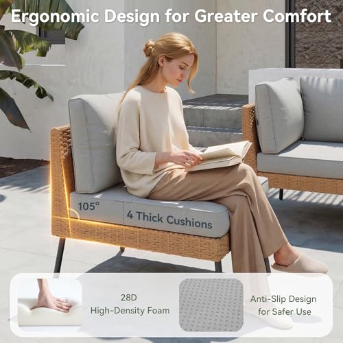Aoxun 6 Piece Patio Furniture Set, 6 Seats Outdoor Sectional Sofas with Thick Cushion, Wicker Outdoor Patio Furniture Set with Ottomans for Party, Garden, Backyard, Grey