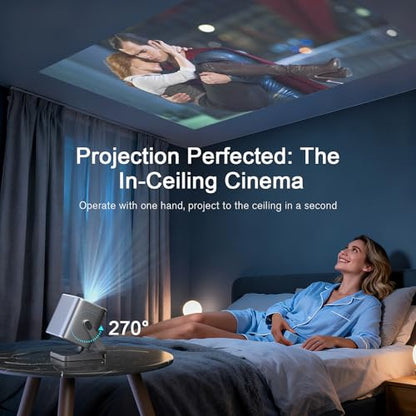 [3000 ANSI & Officially-Licensed APP] 4K Projector with WiFi and Bluetooth for Display Booths, Auto Focus Keystone & Dolby Audio, Smart Outdoor Projector with Adjustable Stand for Home Bedroom (grey）