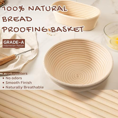 Astercook Sourdough Starter Kit with Round & Oval Banneton Bread Proofing Basket, Bread Sling, Starter Jar, Dough Whisk, Scrapers, Stencils, Complete Sourdough Bread Baking Supplies, Mothers Day Gifts