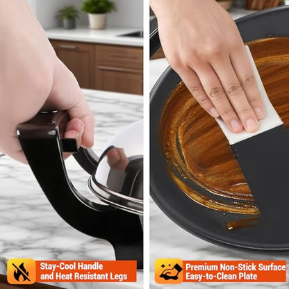 Mangoct 18.5” Electric Injera Maker, Mitad for Ethiopian Injera, Pancake Teff Maker, Electric Griddle with Lid, Non-Stick Surface, Easy to Clean, Adjustable Mechanical Knob Control, Even Heating