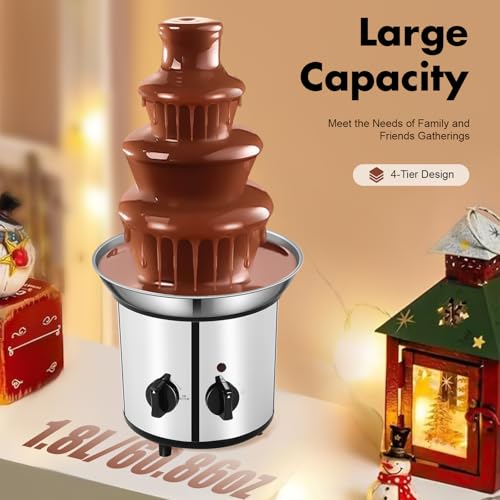4 Tier Chocolate Fountain Party Fountain, Stainless Steel Electric Chocolate Fondue Fountain Machine for Birthday Party Wedding