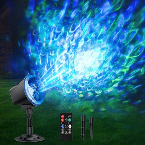 Ocean Wave Projector Light Outdoor, 15 Colors Water Ripple Lights with Remote, IP65 Waterproof Outdoor Projector for Halloween Christmas Decorations, Ground, Yard, Wall, Party
