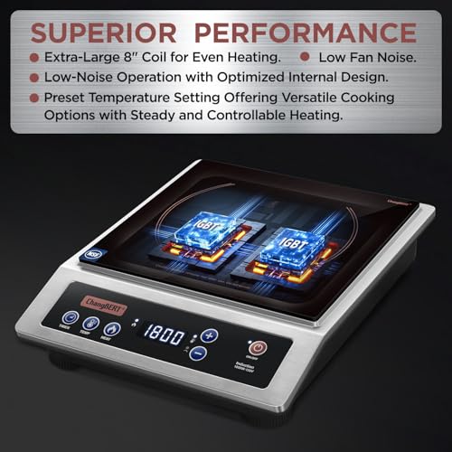 ChangBERT Professional Induction Cooktop, NSF Certified Countertop Burner, Large Coil for Even Heating, Precise Temperature Control, 10 Hours Timer, 1800W Powerful Hot Plate for Home & Commercial Use