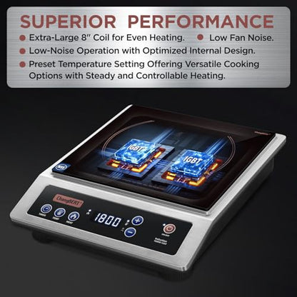 ChangBERT Professional Induction Cooktop, NSF Certified Countertop Burner, Large Coil for Even Heating, Precise Temperature Control, 10 Hours Timer, 1800W Powerful Hot Plate for Home & Commercial Use