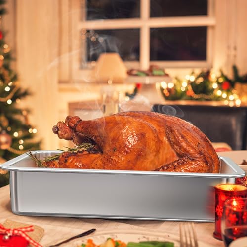 onlyfire Stainless Steel Baking Pan Barbeque Grilling Pan for Baking Breads, Grilling Chicken, Vegetables, 14" X 10.5" X 2.8"