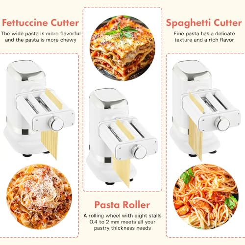 GVODE Electric Pasta Maker - 3-in-1 Pasta Sheet Roller & Cutter Set 700W Max Motor, includes Fettuccine & Spaghetti Maker with Cleaning Brush, White