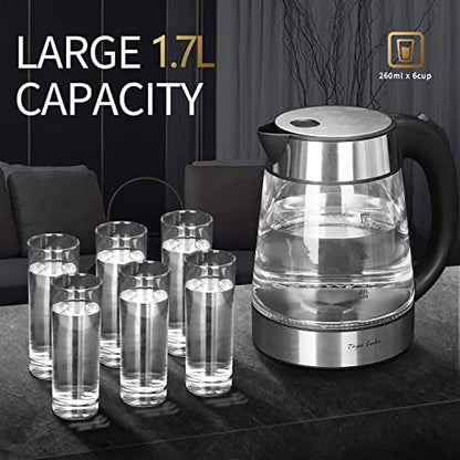 Taylor Swoden 1.7L Electric Tea Kettle, Glass Hot Water Boiler for Tea