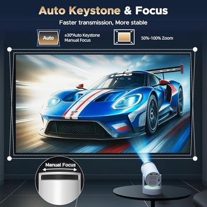 Mini Projector, Projector with Wifi and Bluetooth Built-in Battery 4K Portable Projector for Outdoor Bedroom, Smart Projectors 1080P Compatible with iphone/TV Stick/HDMI/Laptop