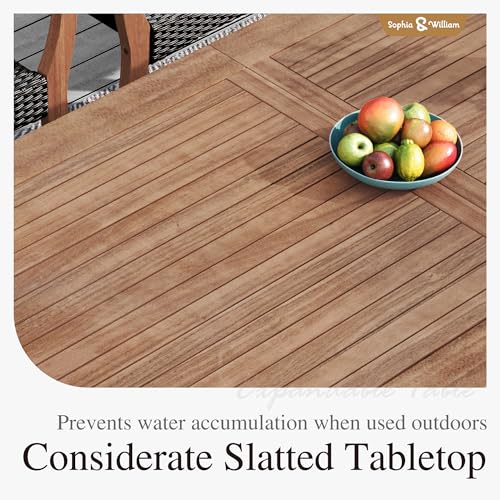 Sophia & William Patio Outdoor Table and Chairs Set, Patio Dining Sets for 8, 9 Pieces Patio Table Set Acacia Wood Table Expandable and Rattan Chairs for Backyard Deck Porch Outside