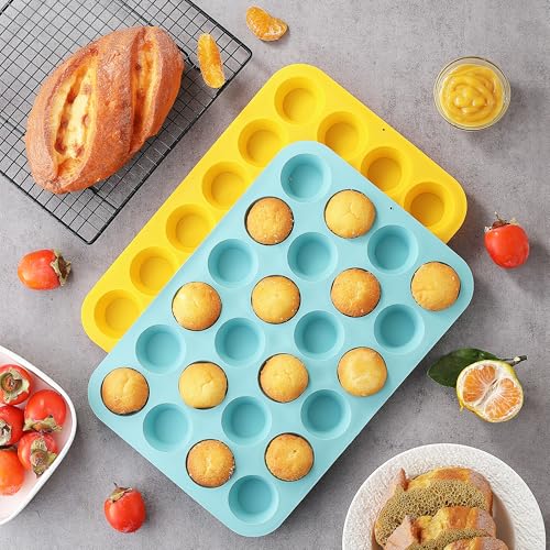 VRUIFA 2PCS Silicone Mini Muffin Pan, 24 Cups Nonstick Mini Cupcake Pan for Baking, BPA Free and Dishwasher Safe, Great for Making Muffin Cakes, Tart, Bread and Egg Bites