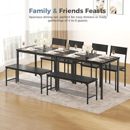 DUMOS Dining Table Set, Dining Table for 4 with Bench, Kitchen Table, Space-Saving Ideal 4-Person Set for Dining Room Kitchen Apartment Corner Black 4 Pack