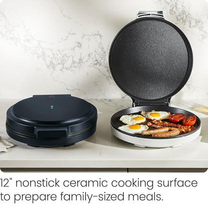 Chefman Everything Maker & Pizza Oven – 1440W Countertop Electric Pizza Maker with 12” Nonstick Cooking Plates, Plus Makes Quesadillas, Omelettes and More, with Indicator Lights and Vertical Storage