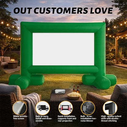 JumpYeah 14FT Green Stand Inflatable Projector Screen Movie Removeable Screen with Built-in Air Blower, Movie Screen for Night Family Parties